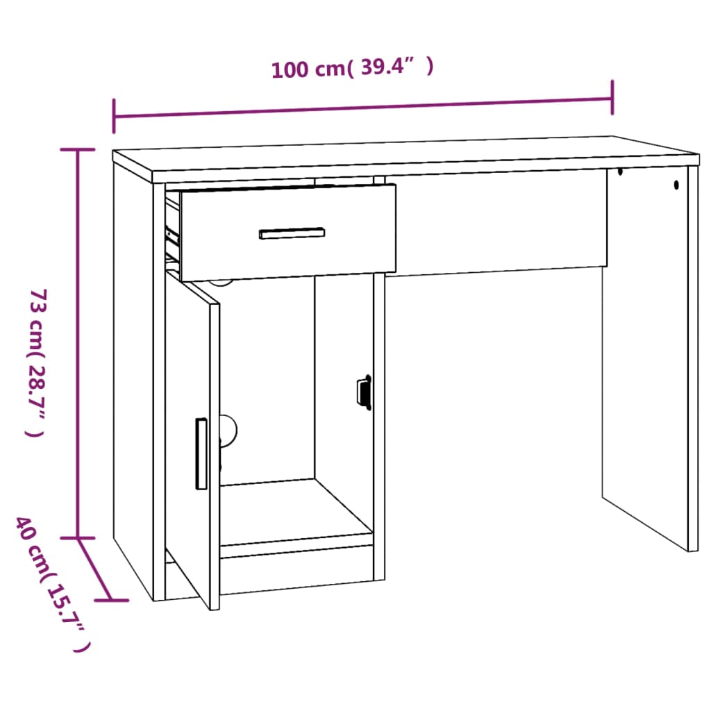 Bureau met kast en lade 100x40x73 cm bewerkt hout hoogglans wit is nu te koop bij PeponiXL, paradijselijk wonen!
