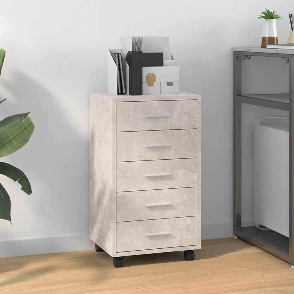 Ladekast met wieltjes bewerkt hout betongrijs is nu te koop bij PeponiXL, paradijselijk wonen!