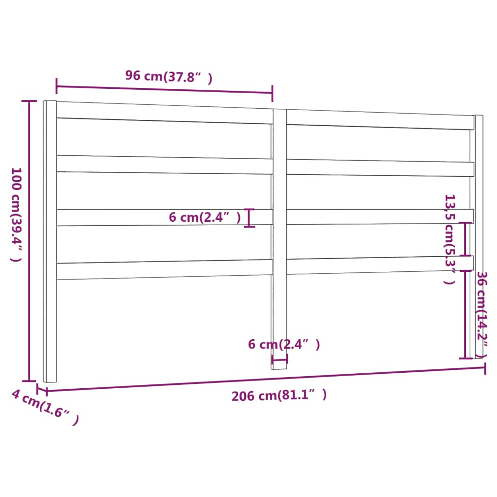 Hoofdbord 206x4x100 cm massief grenenhout zwart is nu te koop bij PeponiXL, paradijselijk wonen!