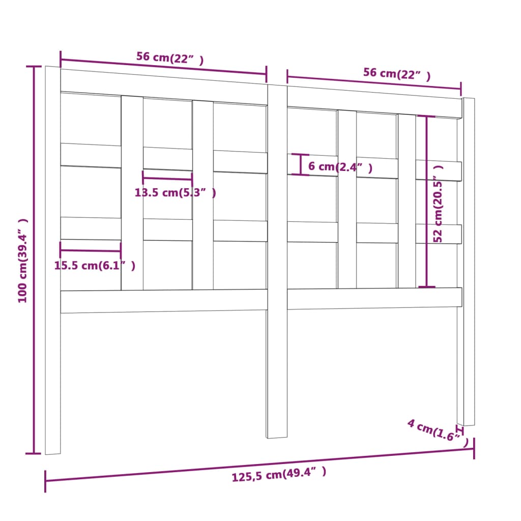 Hoofdbord 125,5x4x100 cm massief grenenhout grijs is nu te koop bij PeponiXL, paradijselijk wonen!