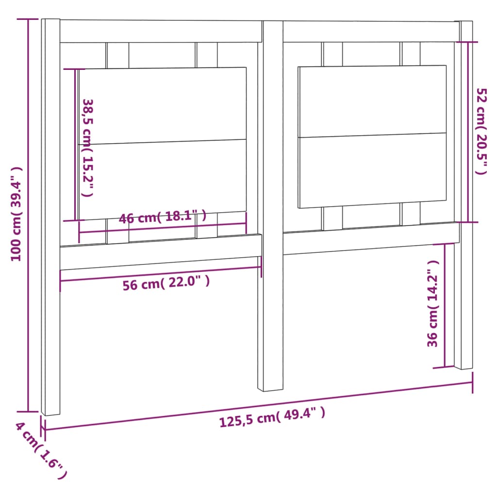 Hoofdbord 125,5x4x100 cm massief grenenhout grijs is nu te koop bij PeponiXL, paradijselijk wonen!
