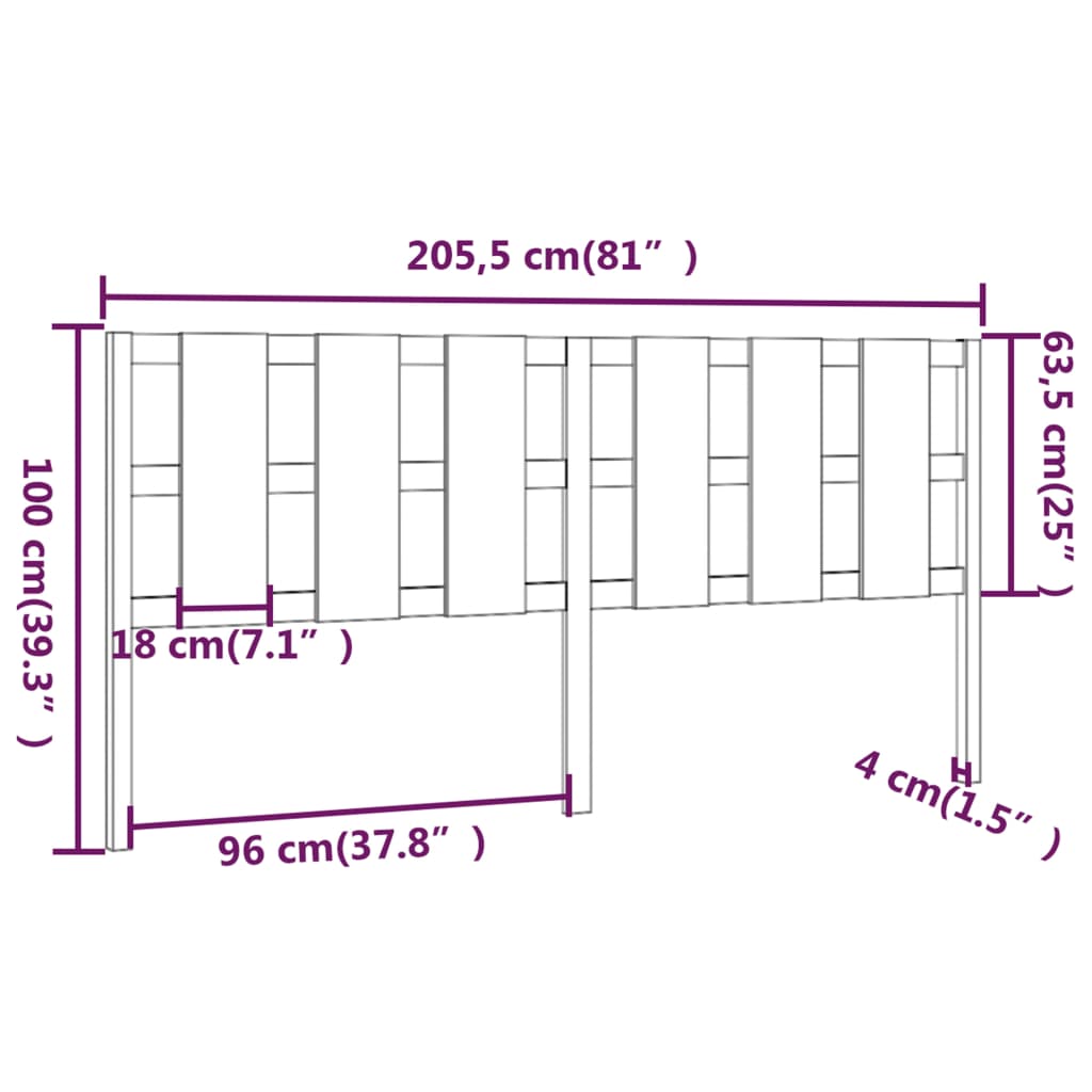 Hoofdbord 205,5x4x100 cm massief grenenhout grijs is nu te koop bij PeponiXL, paradijselijk wonen!