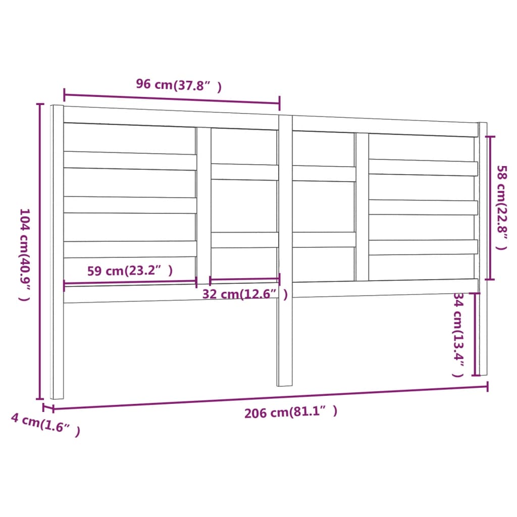 Hoofdbord 206x4x104 cm massief grenenhout grijs is nu te koop bij PeponiXL, paradijselijk wonen!