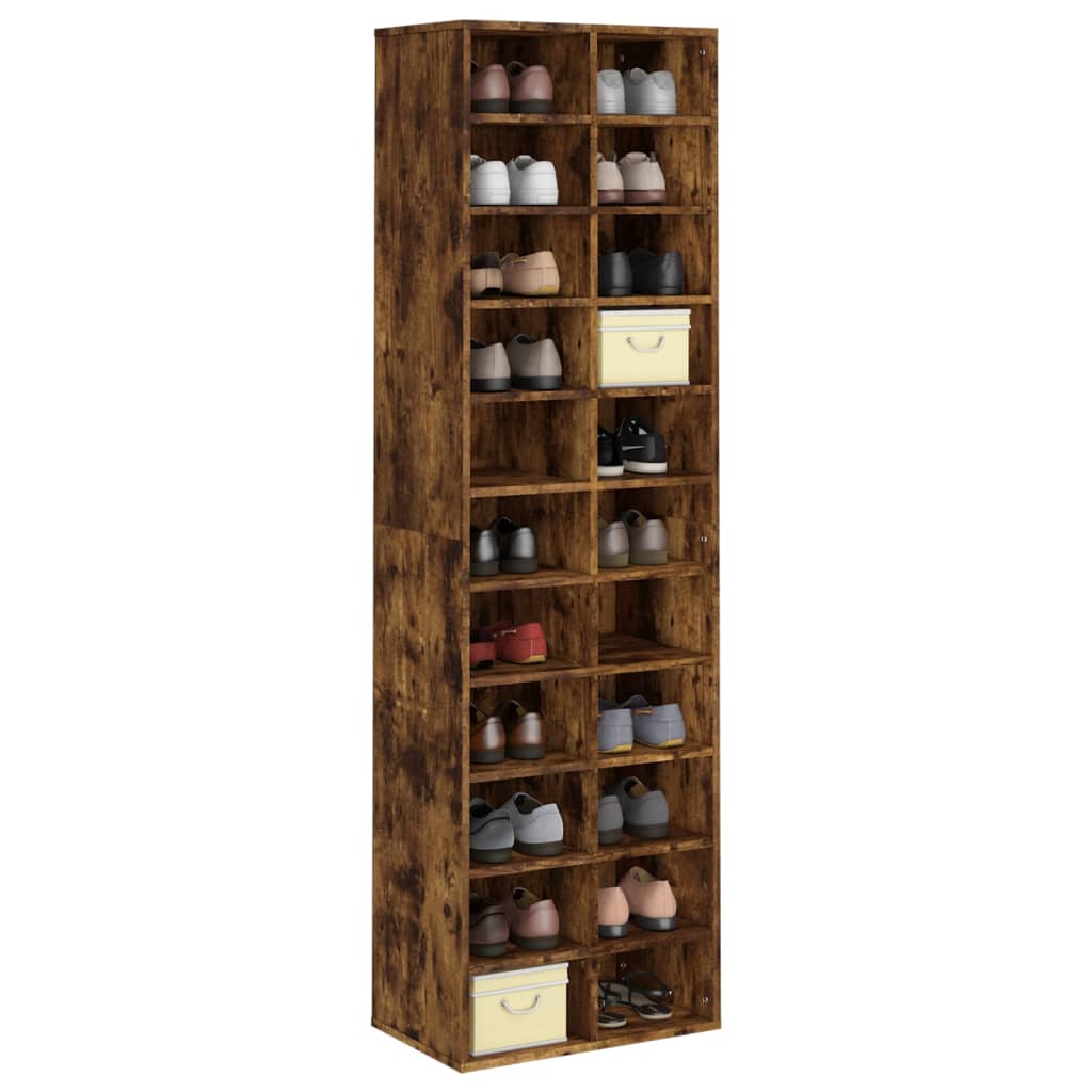 Schoenenkast 54x34x183 cm bewerkt hout gerookt eikenkleurig is nu te koop bij PeponiXL, paradijselijk wonen!