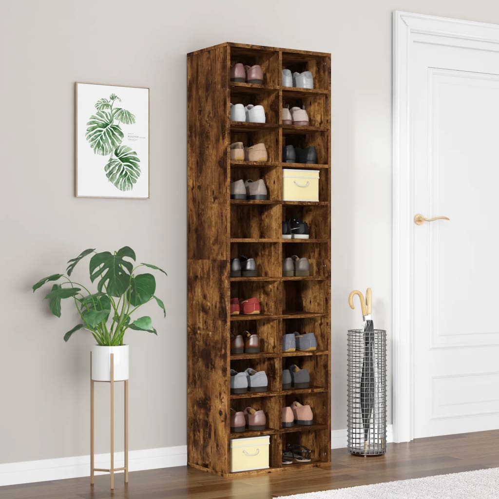Schoenenkast 54x34x183 cm bewerkt hout gerookt eikenkleurig is nu te koop bij PeponiXL, paradijselijk wonen!