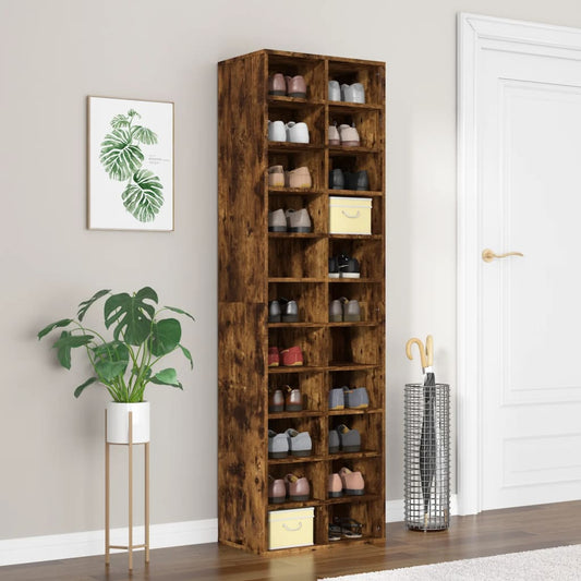 Schoenenkast 54x34x183 cm bewerkt hout gerookt eikenkleurig is nu te koop bij PeponiXL, paradijselijk wonen!