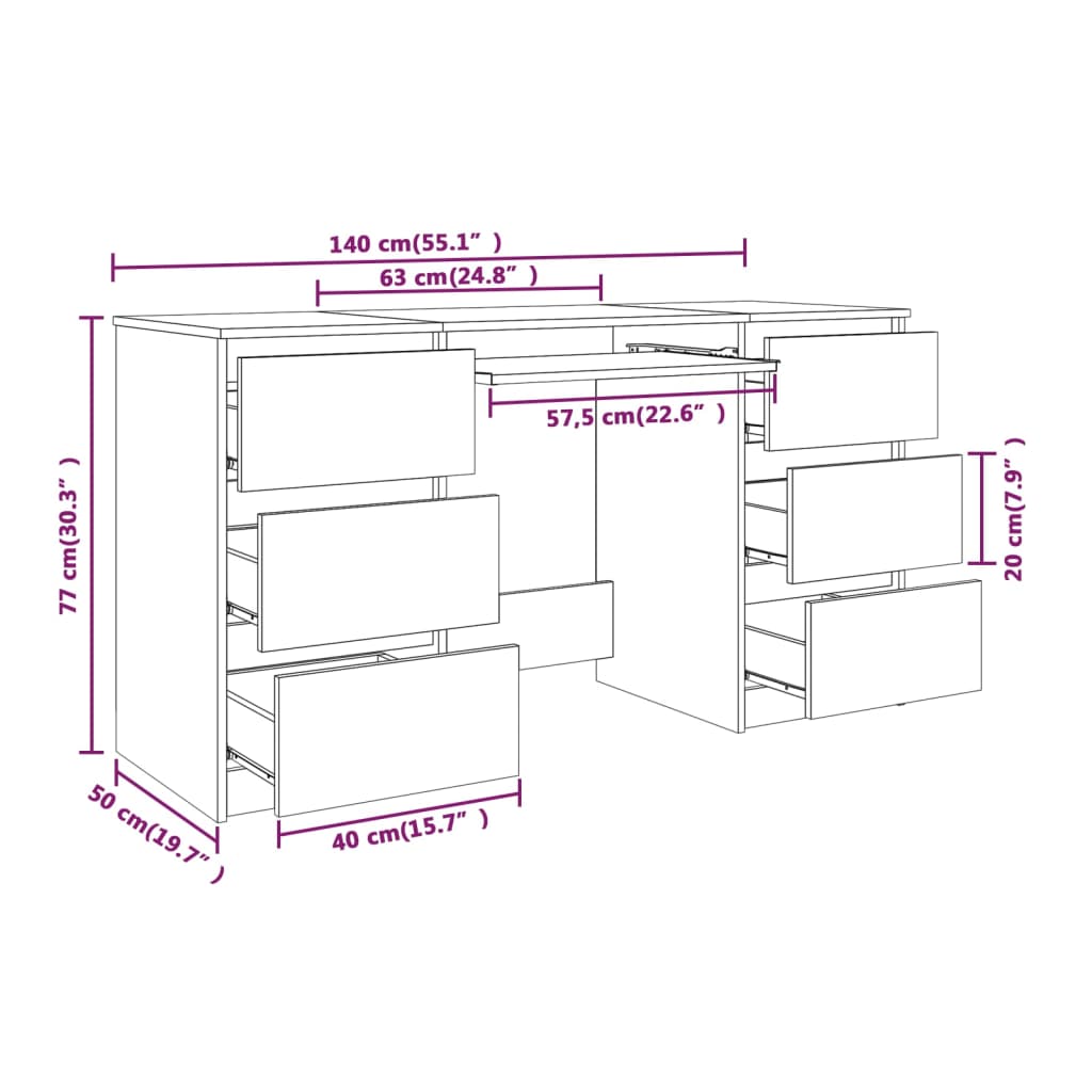 Bureau 140x50x77 cm bewerkt hout gerookt eikenkleurig is nu te koop bij PeponiXL, paradijselijk wonen!