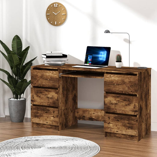 Bureau 140x50x77 cm bewerkt hout gerookt eikenkleurig is nu te koop bij PeponiXL, paradijselijk wonen!