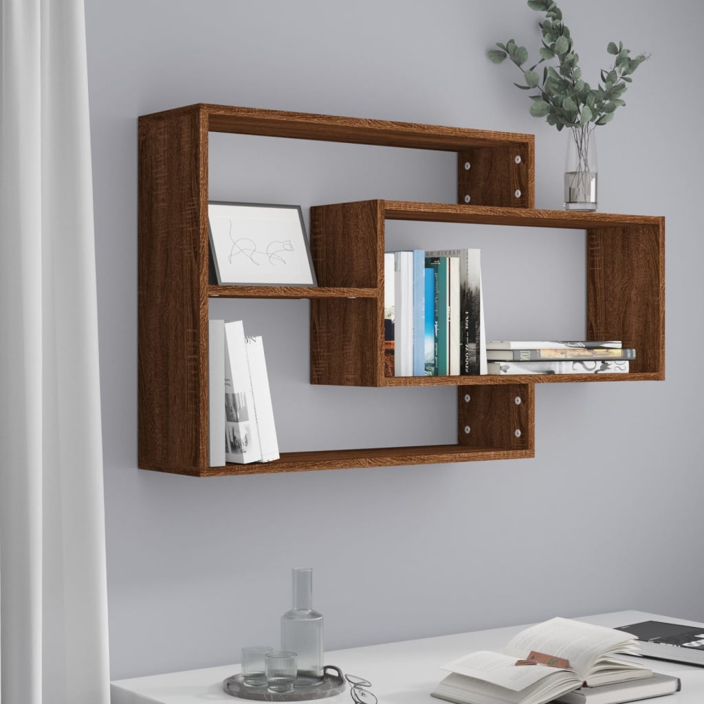 Wandschap 104x20x58,5 cm bewerkt hout bruin eikenkleur is nu te koop bij PeponiXL, paradijselijk wonen!