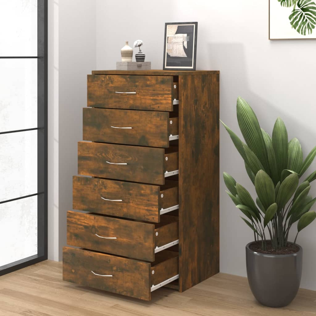 Dressoir met 6 lades 50x34x96 cm bewerkt hout gerookt eiken is nu te koop bij PeponiXL, paradijselijk wonen!