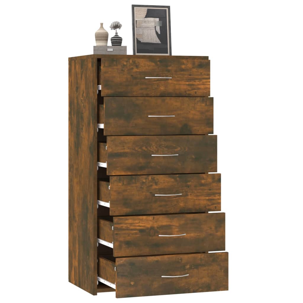 Dressoir met 6 lades 50x34x96 cm bewerkt hout gerookt eiken is nu te koop bij PeponiXL, paradijselijk wonen!