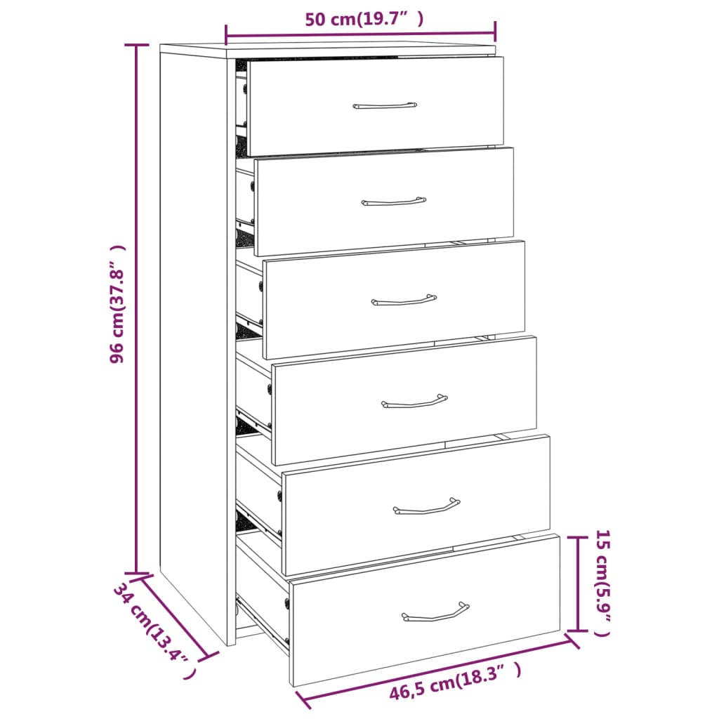 Dressoir met 6 lades 50x34x96 cm bewerkt hout gerookt eiken is nu te koop bij PeponiXL, paradijselijk wonen!