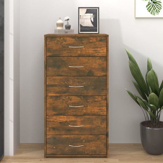 Dressoir met 6 lades 50x34x96 cm bewerkt hout gerookt eiken is nu te koop bij PeponiXL, paradijselijk wonen!