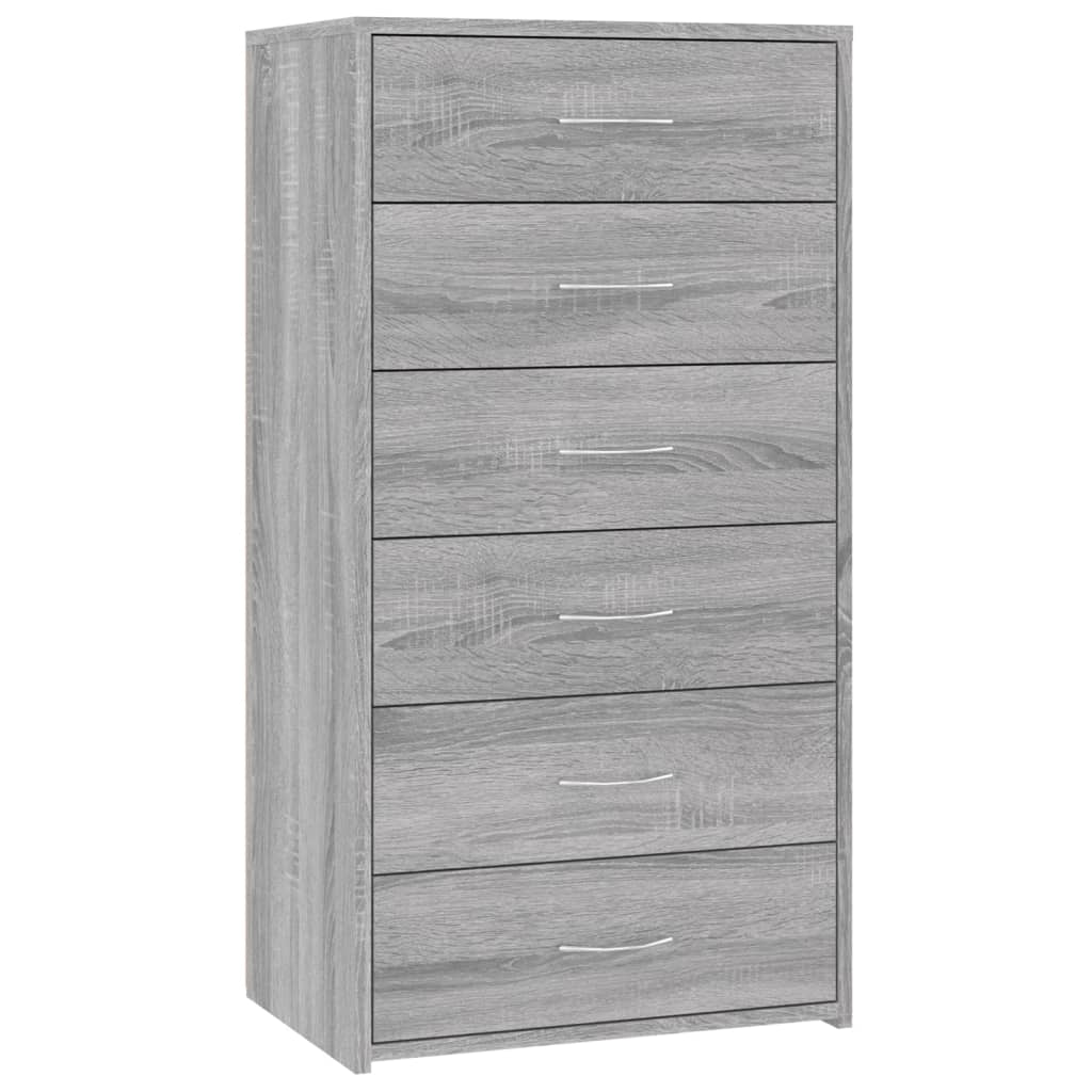 Dressoir met 6 lades 50x34x96 cm bewerkt hout grijs sonoma is nu te koop bij PeponiXL, paradijselijk wonen!