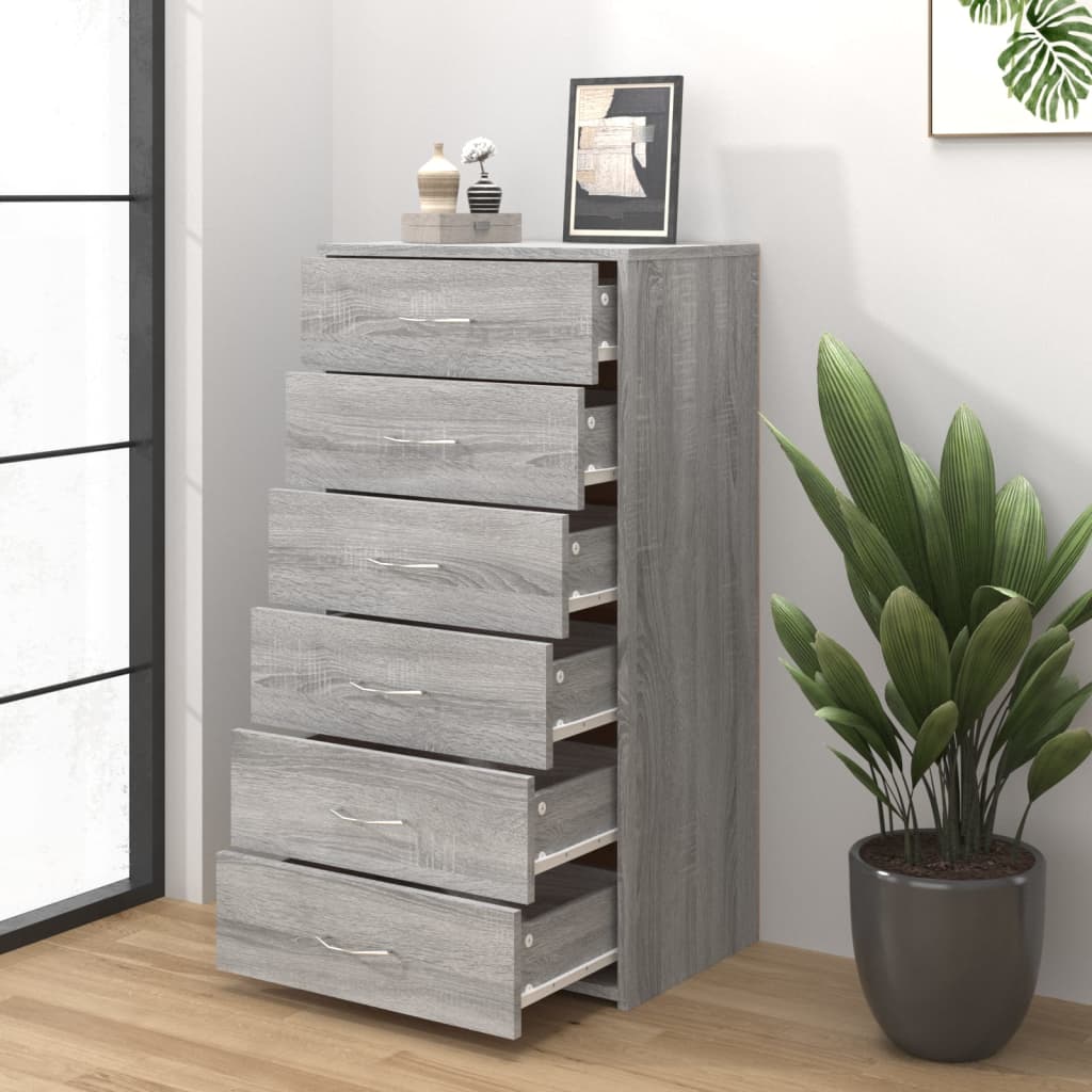 Dressoir met 6 lades 50x34x96 cm bewerkt hout grijs sonoma is nu te koop bij PeponiXL, paradijselijk wonen!