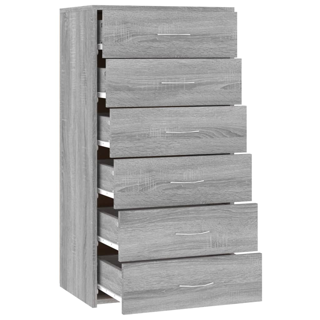 Dressoir met 6 lades 50x34x96 cm bewerkt hout grijs sonoma is nu te koop bij PeponiXL, paradijselijk wonen!