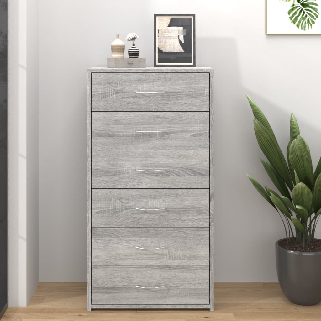 Dressoir met 6 lades 50x34x96 cm bewerkt hout grijs sonoma is nu te koop bij PeponiXL, paradijselijk wonen!
