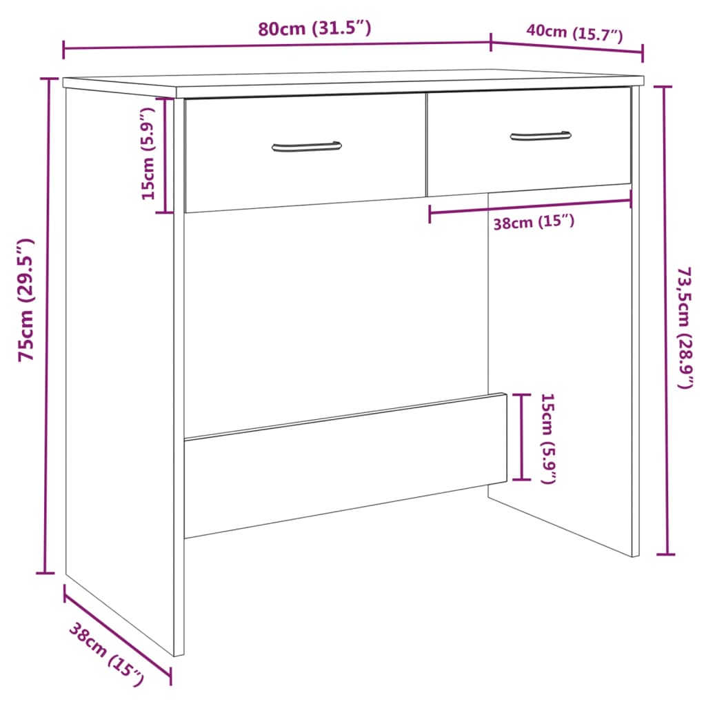Bureau 80x40x75 cm bewerkt hout bruin eikenkleur is nu te koop bij PeponiXL, paradijselijk wonen!