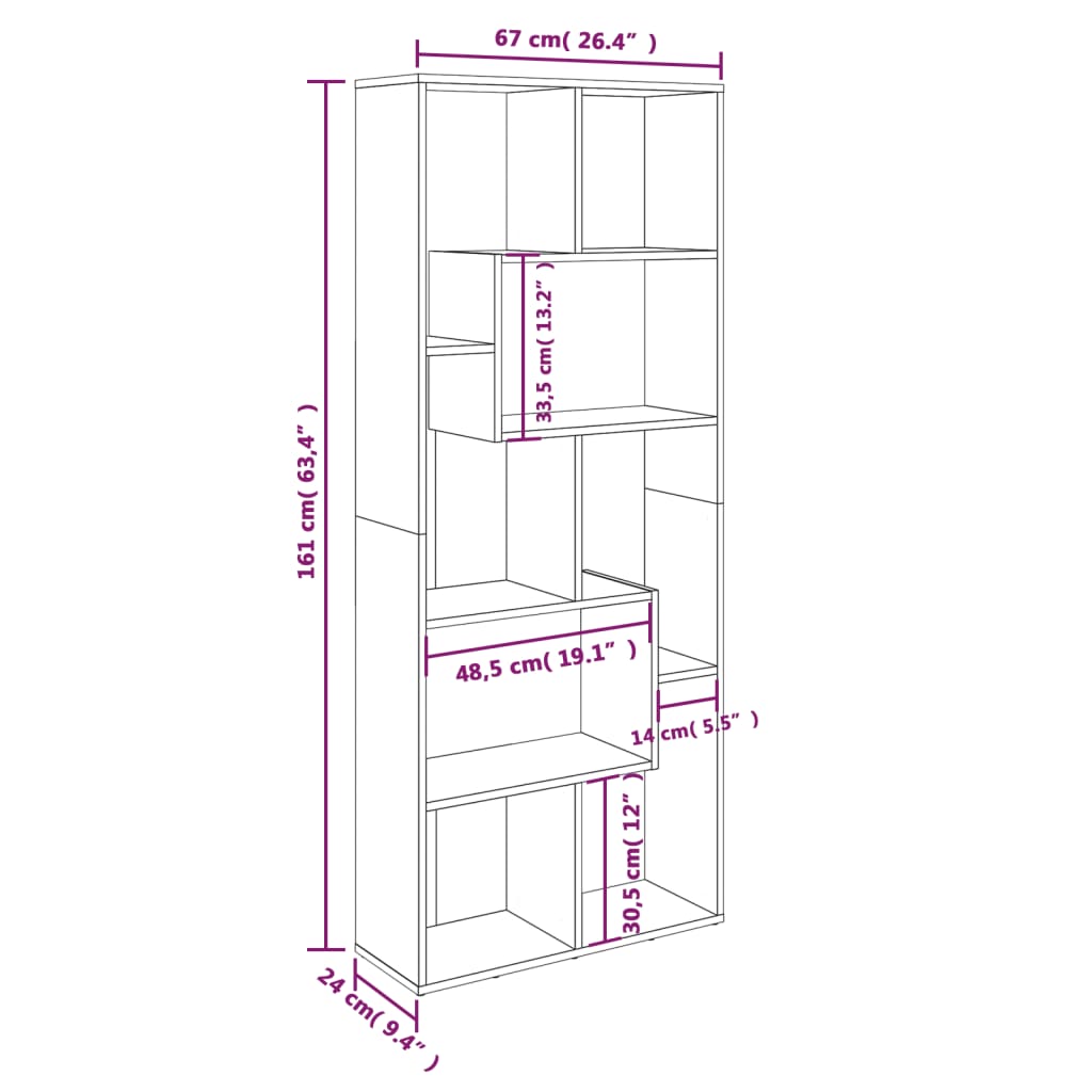 Boekenkast 67x24x161 cm bewerkt hout gerookt eikenkleurig is nu te koop bij PeponiXL, paradijselijk wonen!