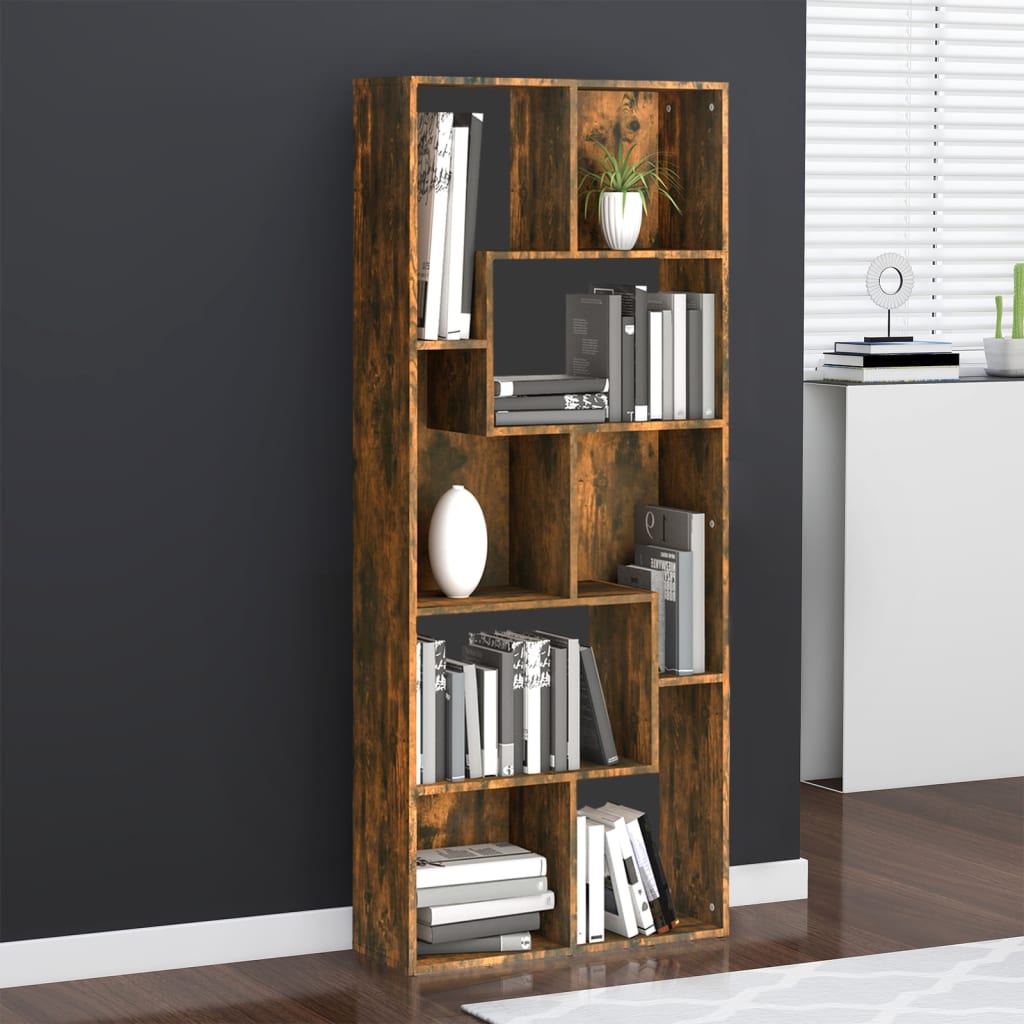 Boekenkast 67x24x161 cm bewerkt hout gerookt eikenkleurig is nu te koop bij PeponiXL, paradijselijk wonen!