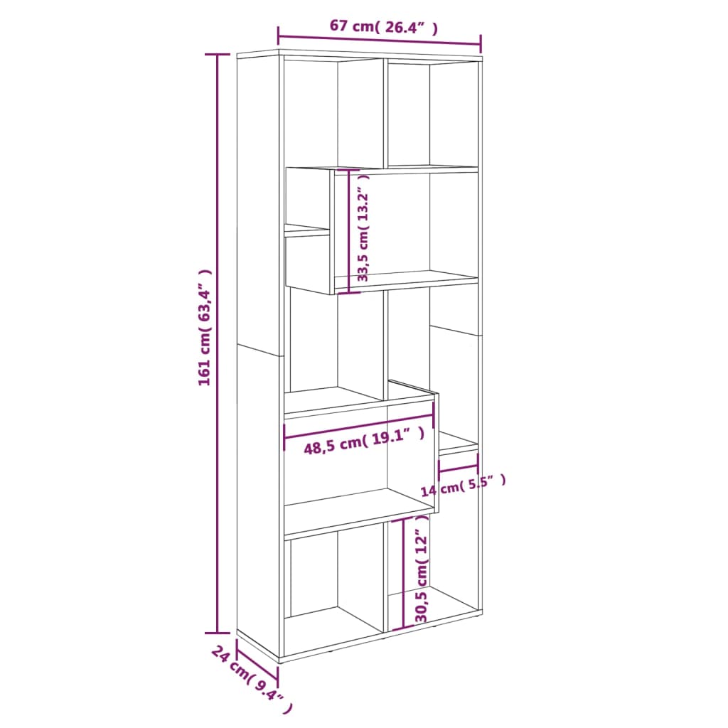 Boekenkast 67x24x161 cm bewerkt hout grijs sonoma eikenkleurig is nu te koop bij PeponiXL, paradijselijk wonen!
