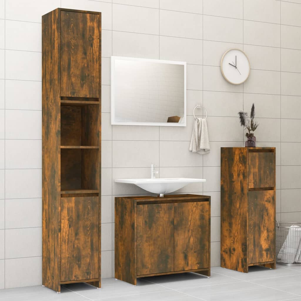 Badkamerkast 30x30x95 cm bewerkt hout gerookt eikenkleurig is nu te koop bij PeponiXL, paradijselijk wonen!