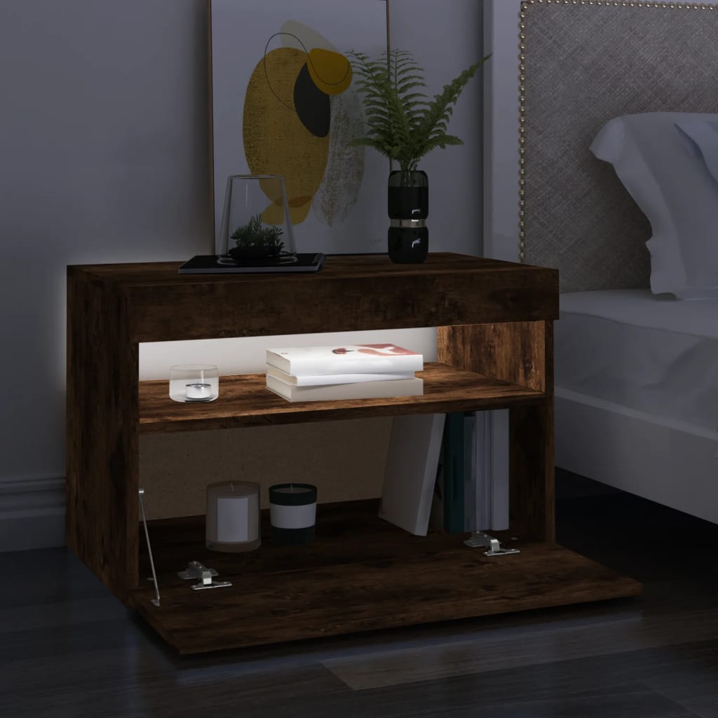 Tv-meubel met LED-verlichting 60x35x40 cm gerookt eikenkleurig is nu te koop bij PeponiXL, paradijselijk wonen!