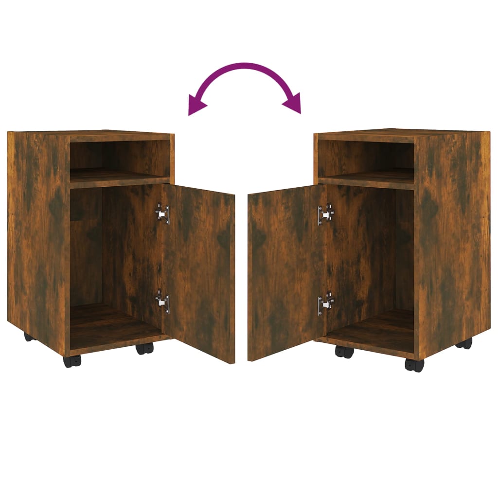 Bijzetkast met wielen 33x38x60 cm bewerkt hout gerookt eiken is nu te koop bij PeponiXL, paradijselijk wonen!