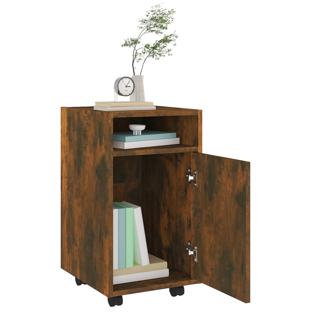 Bijzetkast met wielen 33x38x60 cm bewerkt hout gerookt eiken is nu te koop bij PeponiXL, paradijselijk wonen!