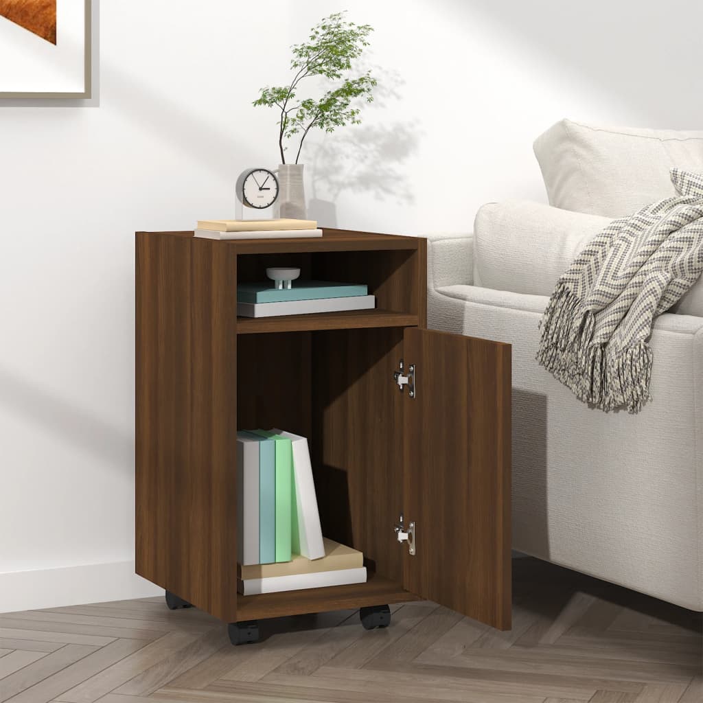 Bijzetkast met wielen 33x38x60 cm bewerkt hout bruineikenkleur is nu te koop bij PeponiXL, paradijselijk wonen!