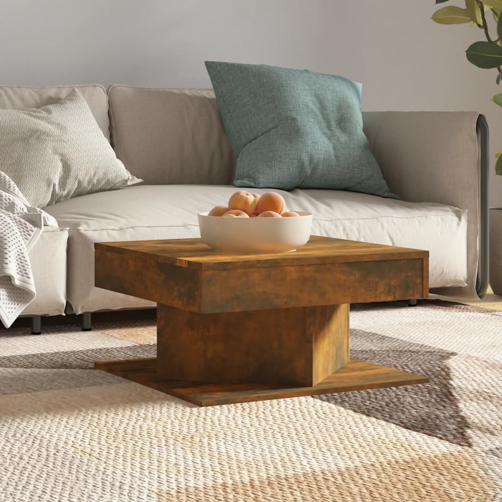 Salontafel 57x57x30 cm bewerkt hout gerookt eikenkleurig is nu te koop bij PeponiXL, paradijselijk wonen!