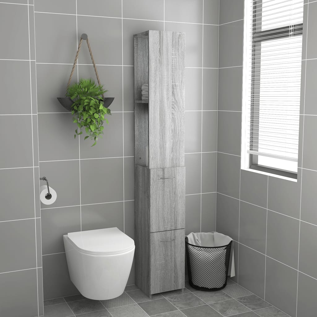 Badkamerkast 25x26,5x170cm bewerkt hout grijs sonoma eikenkleur is nu te koop bij PeponiXL, paradijselijk wonen!
