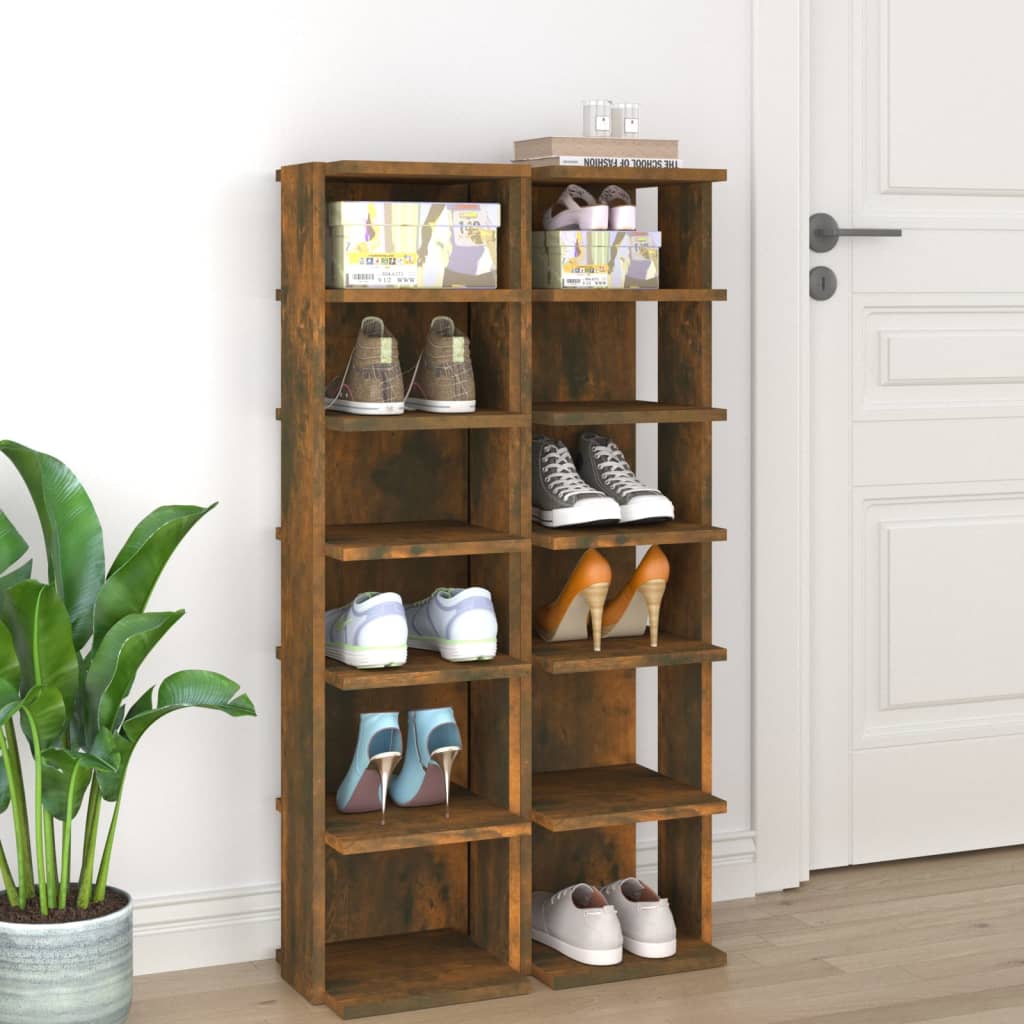 Schoenenrekken 2 st 27,5x27x102 cm bewerkt hout gerookt eiken is nu te koop bij PeponiXL, paradijselijk wonen!