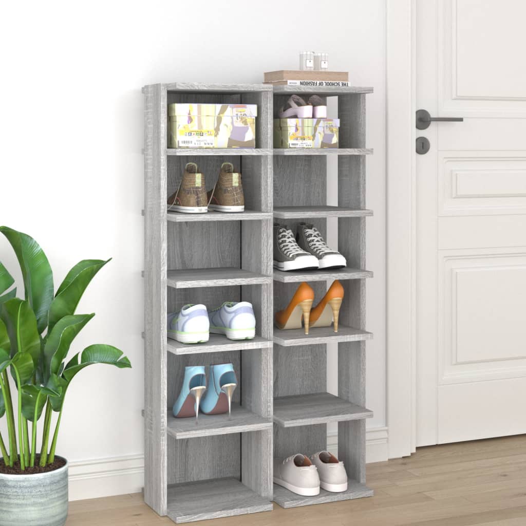 Schoenenrekken 2 st 27,5x27x102 cm bewerkt hout grijs sonoma is nu te koop bij PeponiXL, paradijselijk wonen!