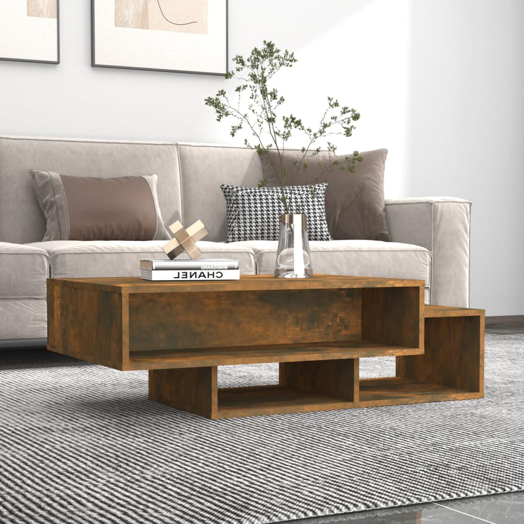 Salontafel 105x55x32 cm bewerkt hout gerookt eikenkleurig is nu te koop bij PeponiXL, paradijselijk wonen!