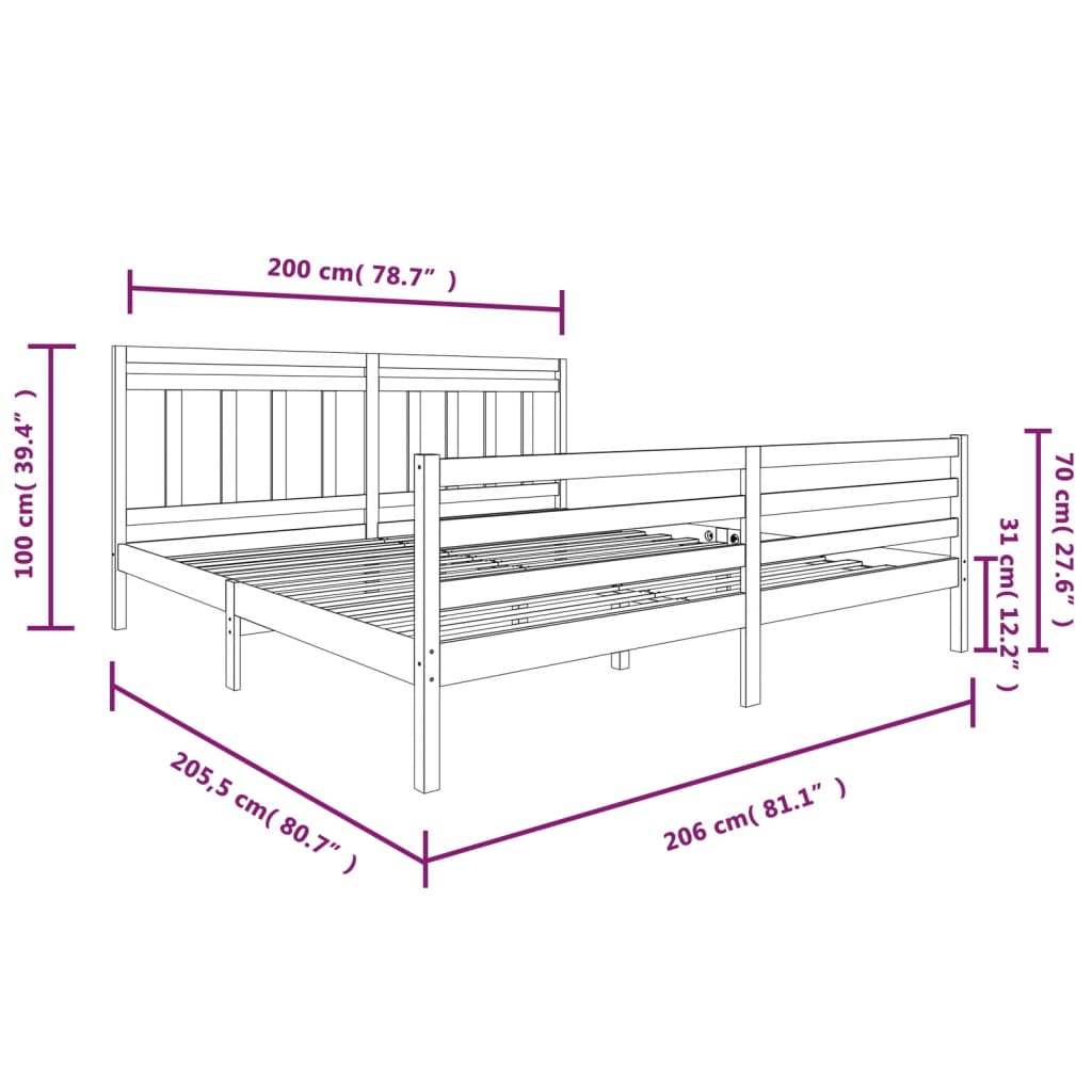 Bedframe massief hout grijs 200x200 cm is nu te koop bij PeponiXL, paradijselijk wonen!