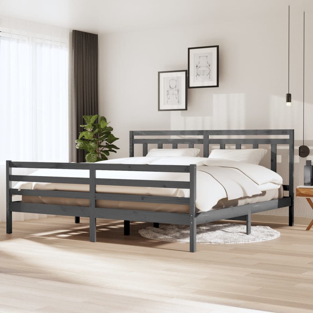 Bedframe massief hout grijs 200x200 cm is nu te koop bij PeponiXL, paradijselijk wonen!