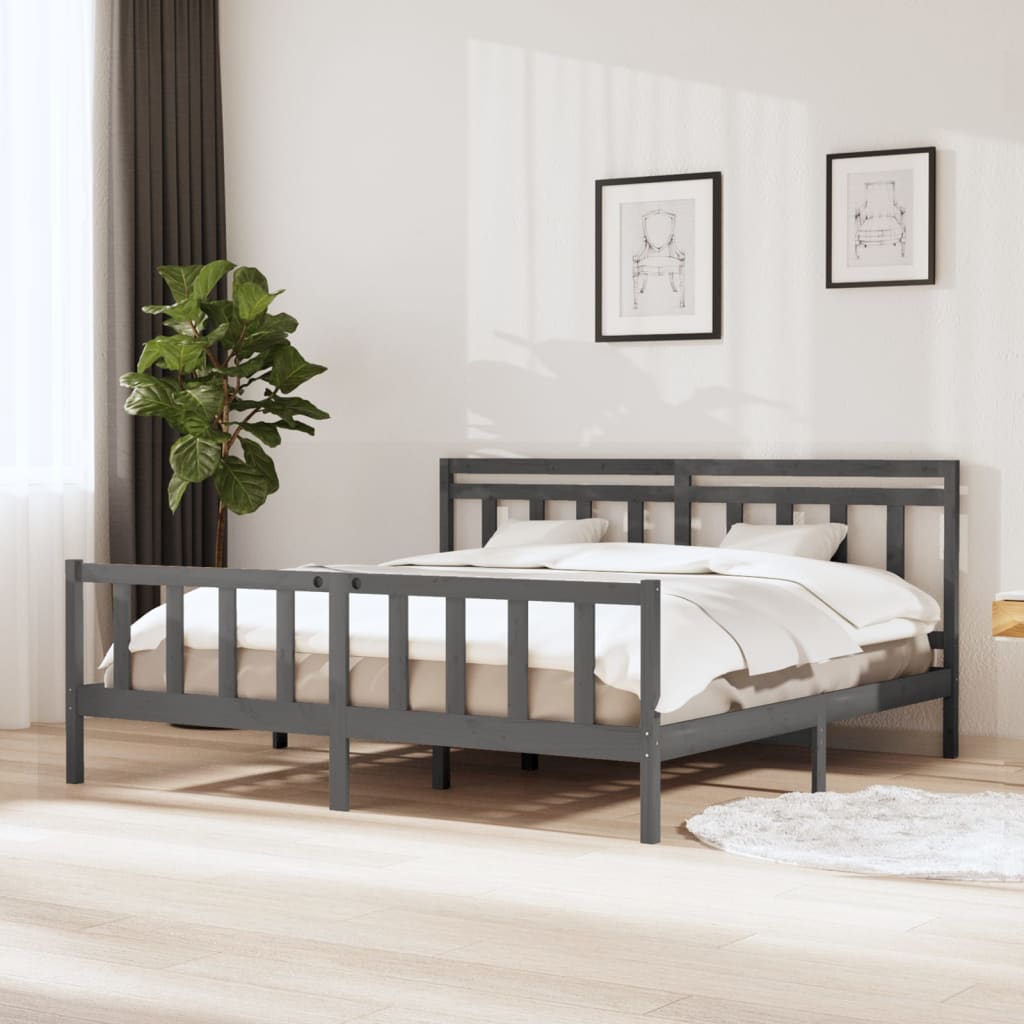 Bedframe massief hout grijs 200x200 cm is nu te koop bij PeponiXL, paradijselijk wonen!
