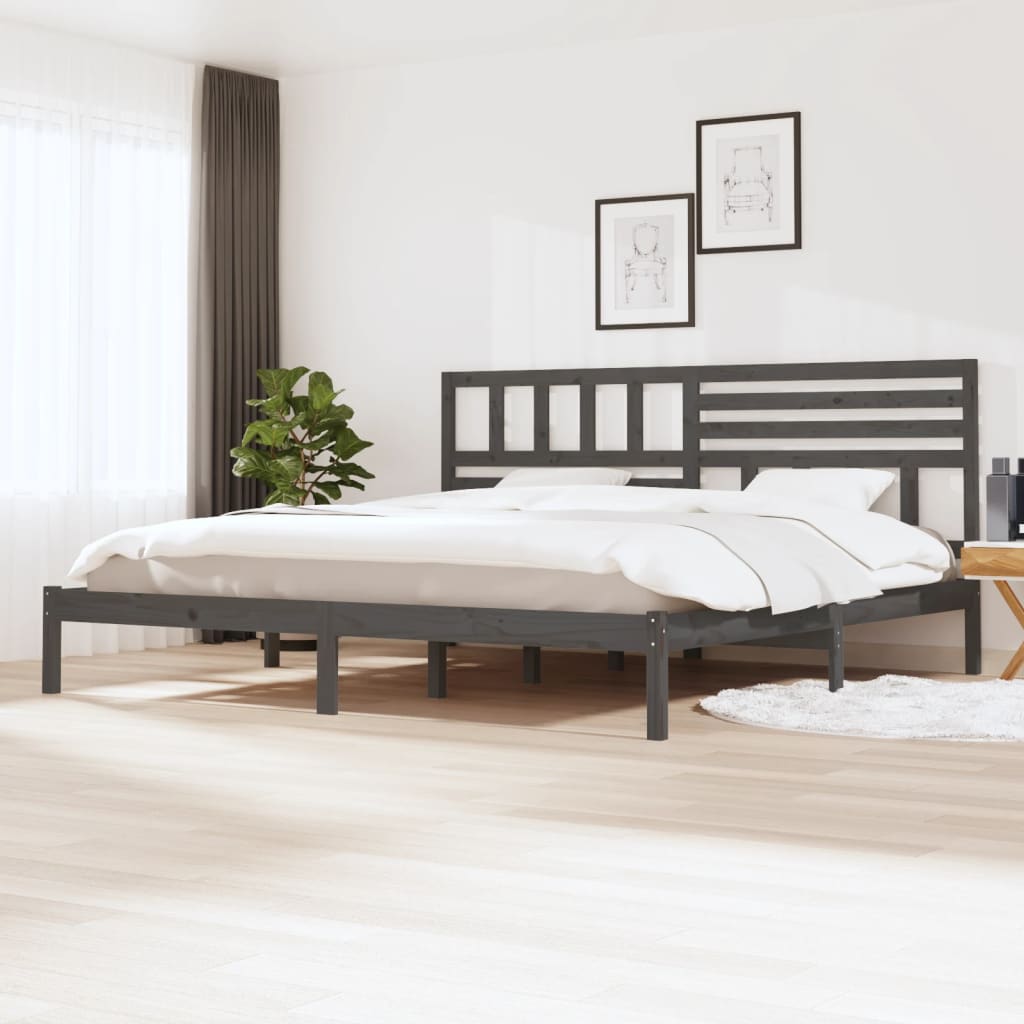 Bedframe massief grenenhout grijs 200x200 cm is nu te koop bij PeponiXL, paradijselijk wonen!