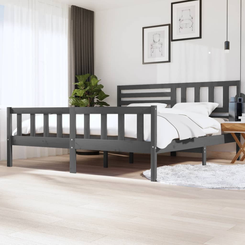 Bedframe massief hout grijs 200x200 cm is nu te koop bij PeponiXL, paradijselijk wonen!