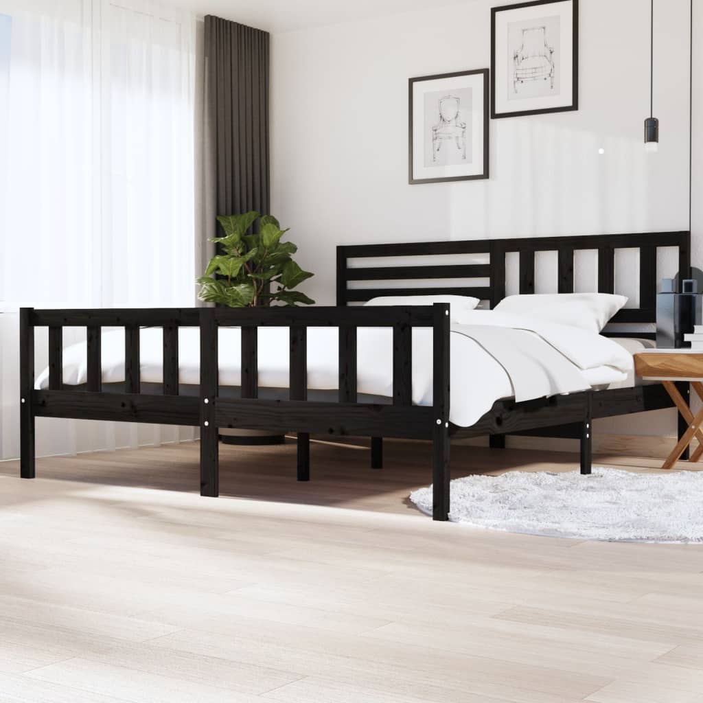 Bedframe massief hout zwart 200x200 cm is nu te koop bij PeponiXL, paradijselijk wonen!