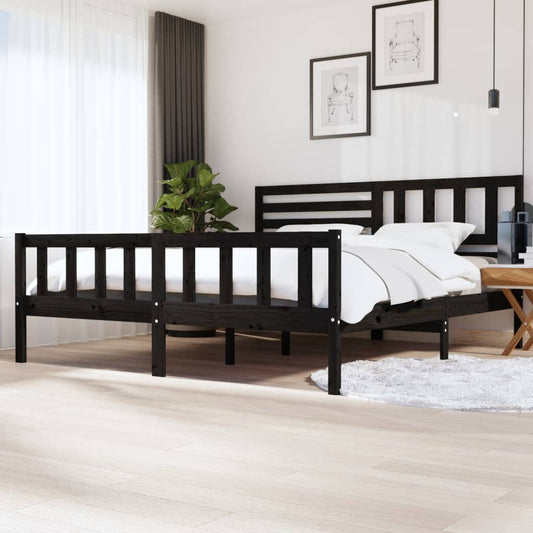 Bedframe massief hout zwart 200x200 cm is nu te koop bij PeponiXL, paradijselijk wonen!