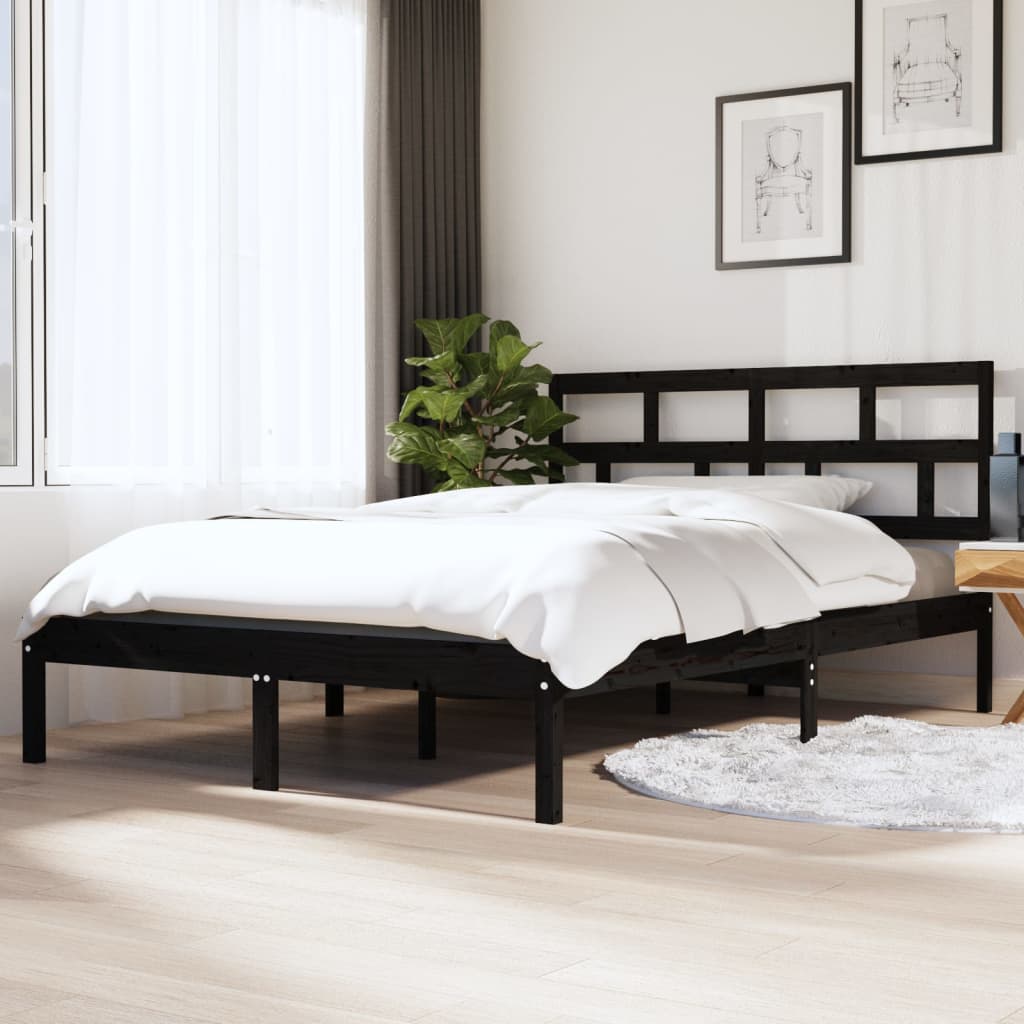 Bedframe massief hout zwart 135x190 cm is nu te koop bij PeponiXL, paradijselijk wonen!