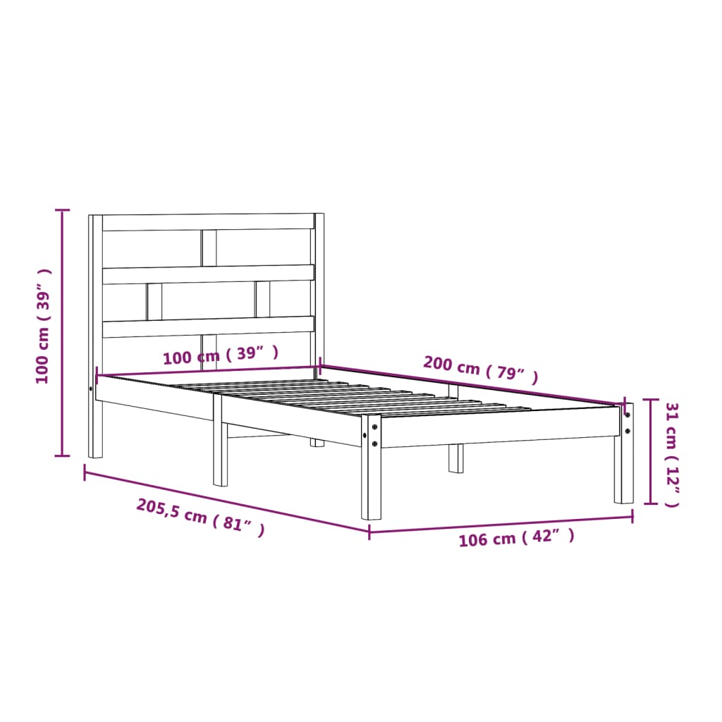 Bedframe massief grenenhout zwart 100x200 cm is nu te koop bij PeponiXL, paradijselijk wonen!