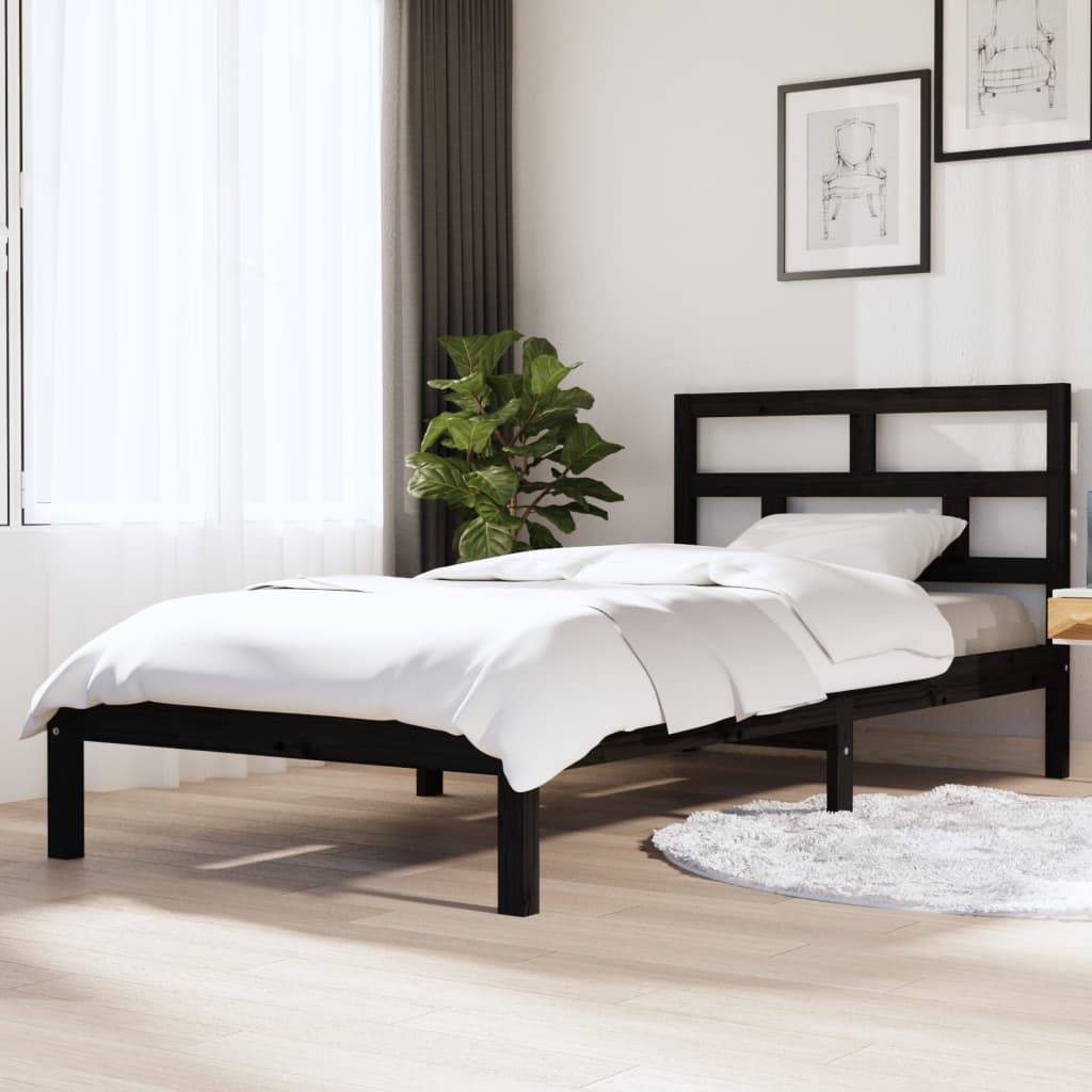 Bedframe massief grenenhout zwart 100x200 cm is nu te koop bij PeponiXL, paradijselijk wonen!