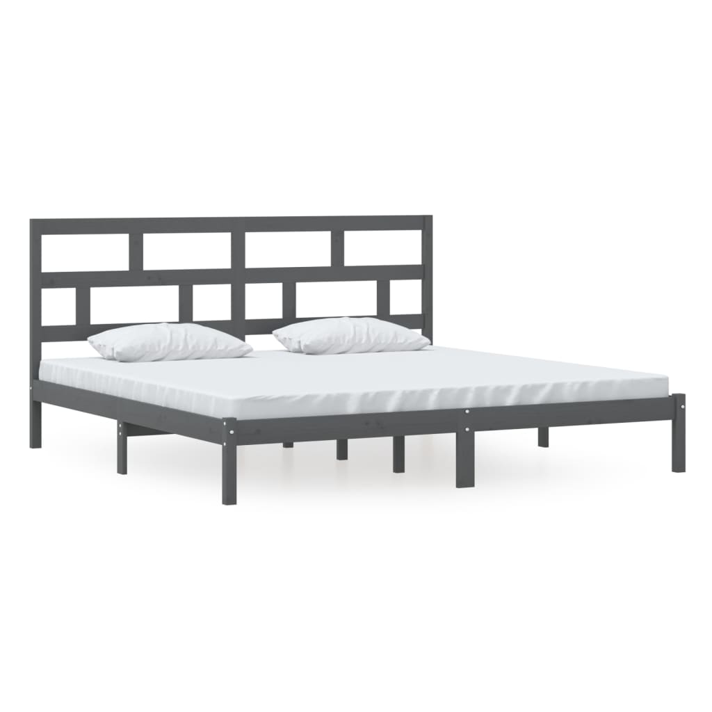 Bedframe massief grenenhout grijs 200x200 cm is nu te koop bij PeponiXL, paradijselijk wonen!