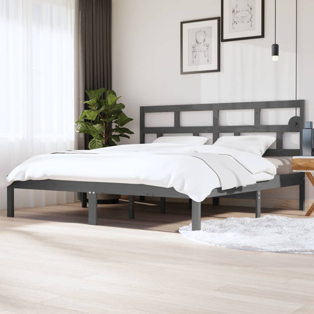 Bedframe massief grenenhout grijs 200x200 cm is nu te koop bij PeponiXL, paradijselijk wonen!