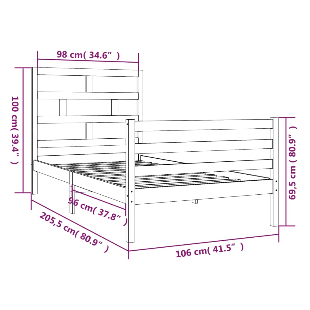Bedframe massief grenenhout 100x200 cm is nu te koop bij PeponiXL, paradijselijk wonen!