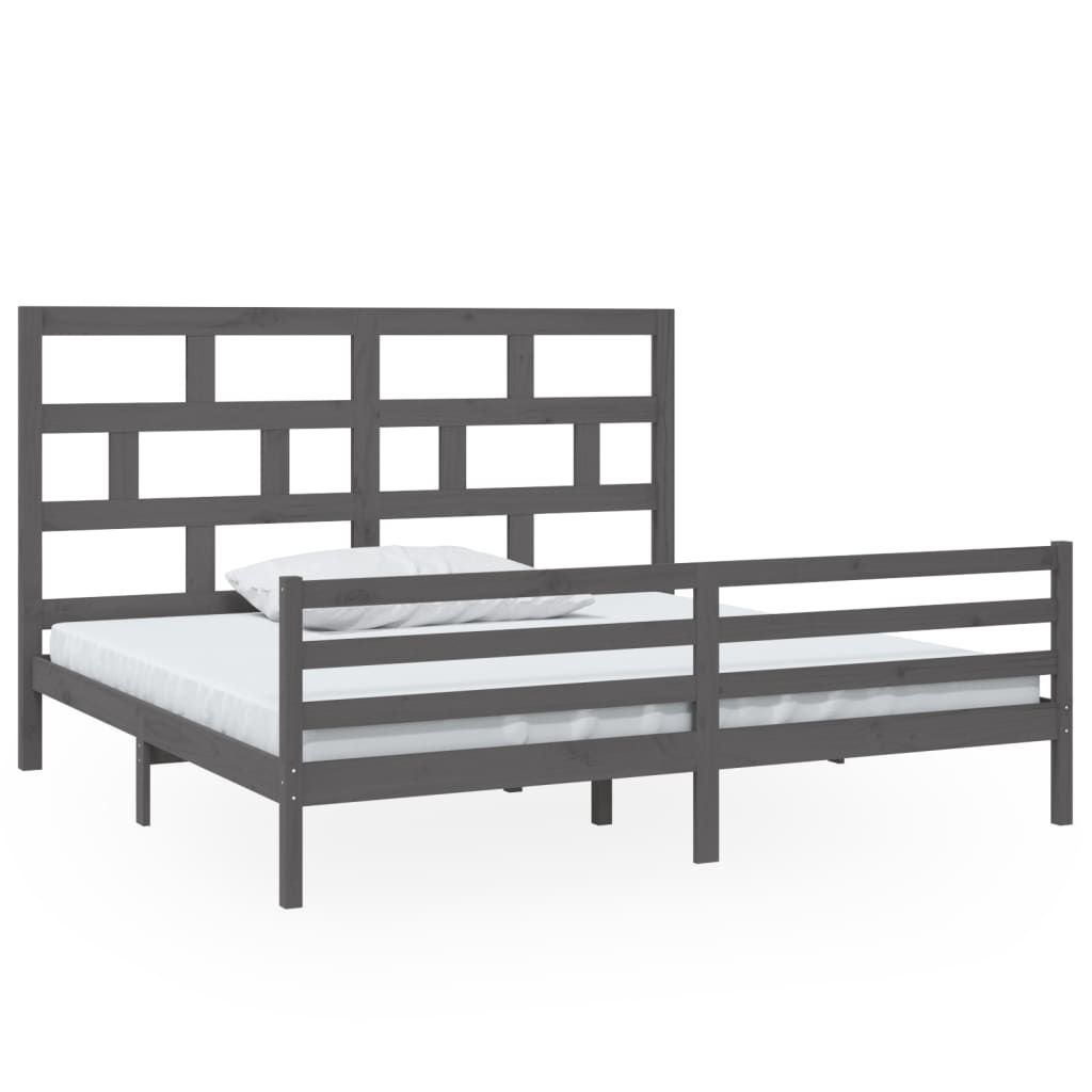 Bedframe massief grenenhout grijs 200x200 cm is nu te koop bij PeponiXL, paradijselijk wonen!