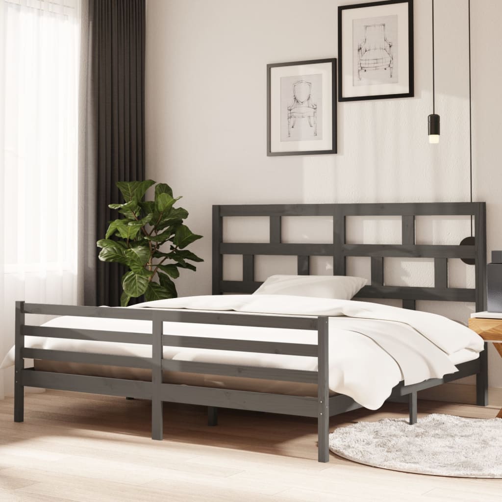 Bedframe massief grenenhout grijs 200x200 cm is nu te koop bij PeponiXL, paradijselijk wonen!